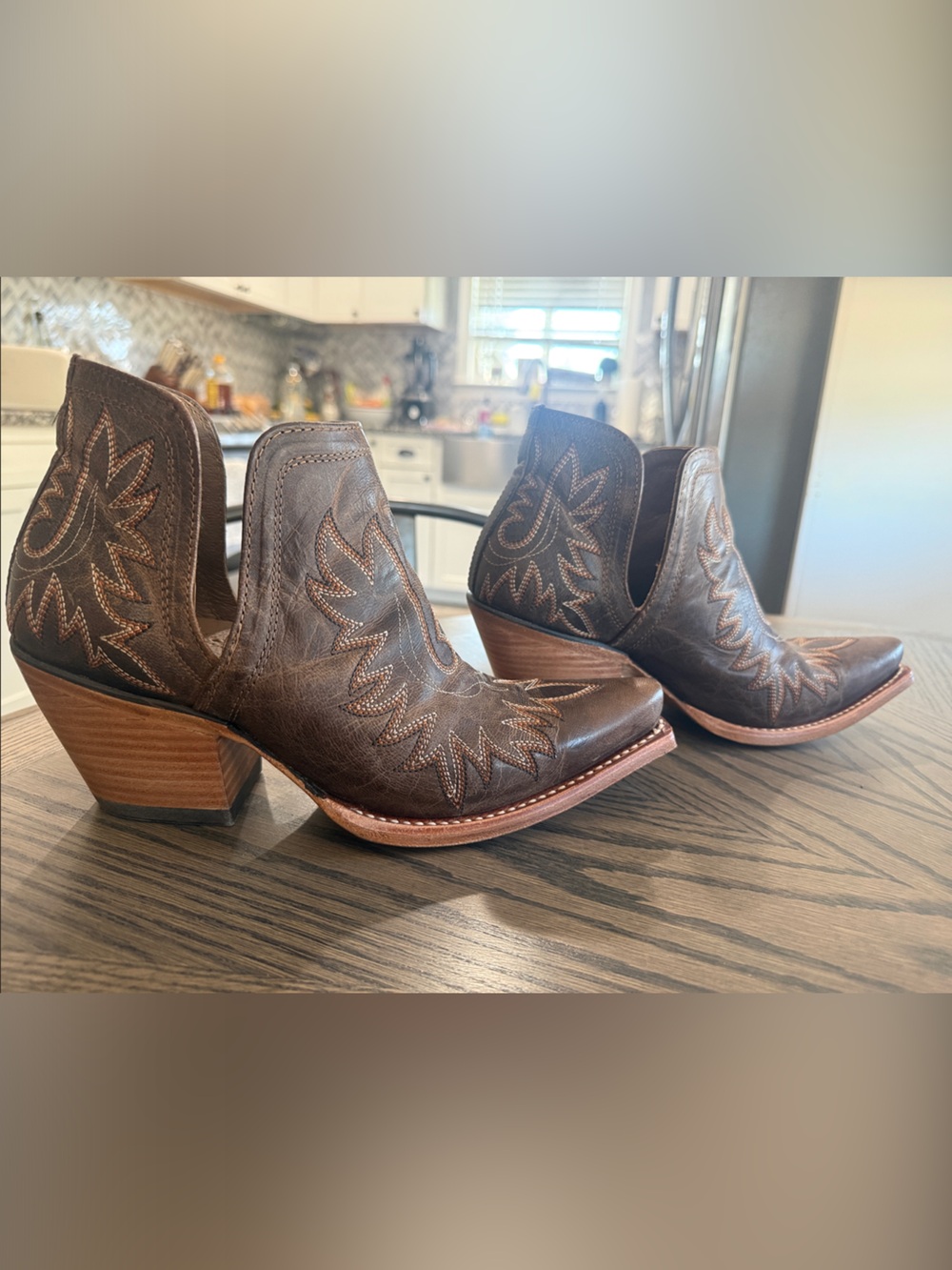 Ariat Brown Dixon Western Cutout Ankle Booties with Stitched Detail